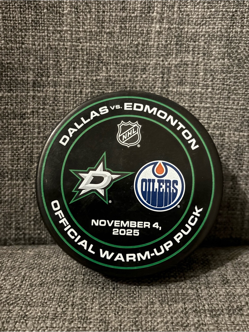 Dallas Stars vs Edmonton Oilers NHL Warm Up Hockey Puck 11/4/2025